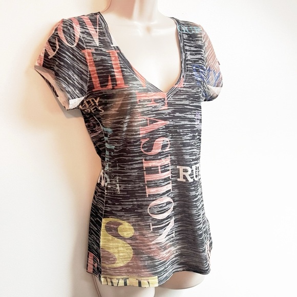 Express Vintage V Neck Short Cap Sleeve Fashion T Shirt Pullover Lightweight XS - Picture 5 of 9